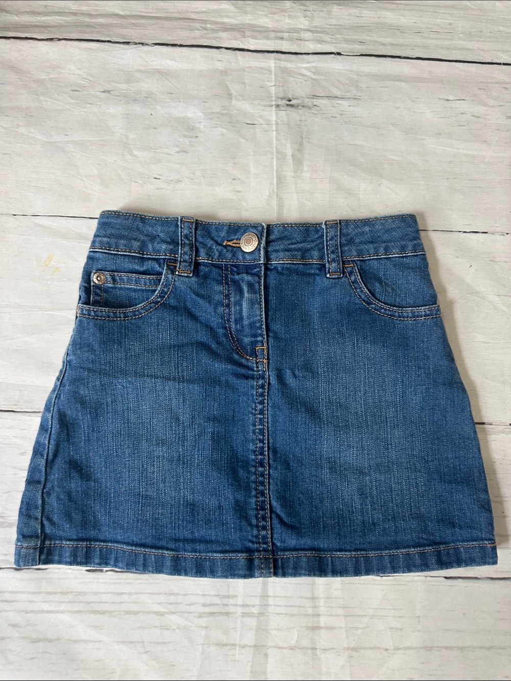 Mini Boden Blue Denim Mini Skirt girls size 5-6 heart jean